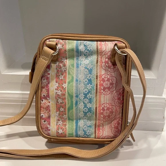 Womens Vintage Y2K Fossil Leather Purse Patchwork Travel Pastel Floral style - Picture 2 of 8